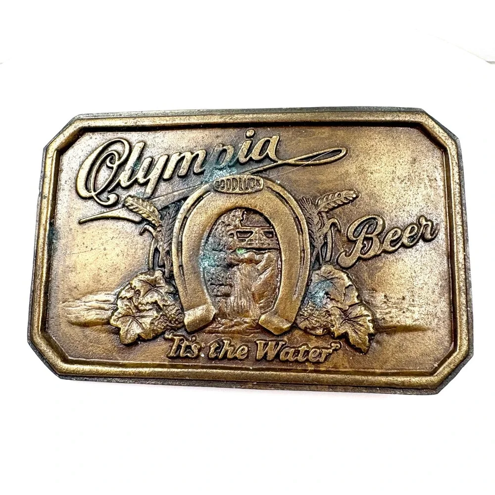 VTG Olympia Beer Belt Buckle Brass Horseshoe Waterfall Limited Edition W/Opener